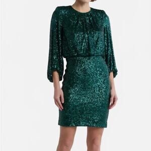 NWT Vince Camuto Hunter green sequin dolman sleeve mini dress, 2